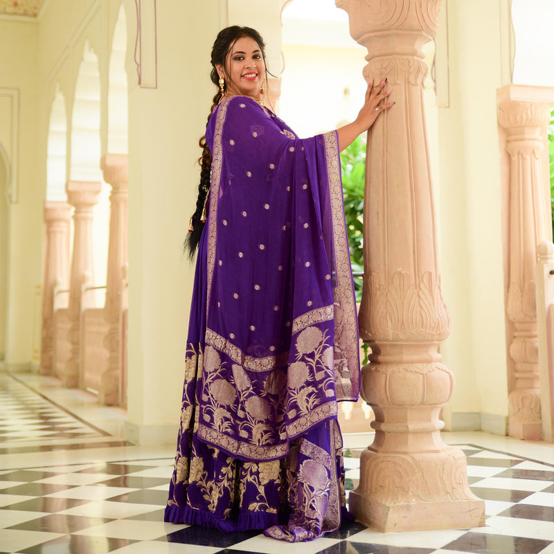 Grape Purple Banarasi Anarkali Dress