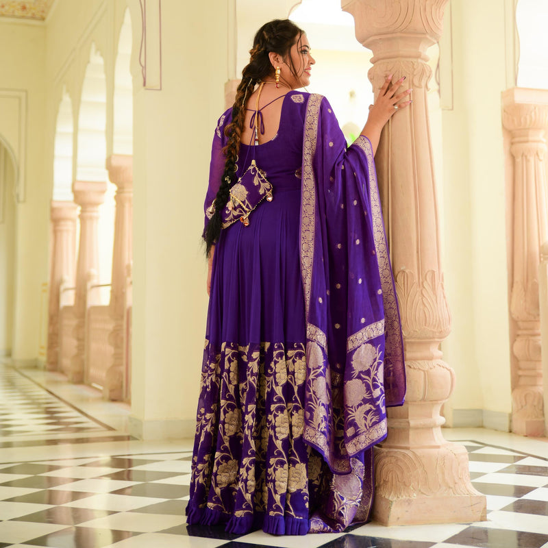 Grape Purple Banarasi Anarkali Dress