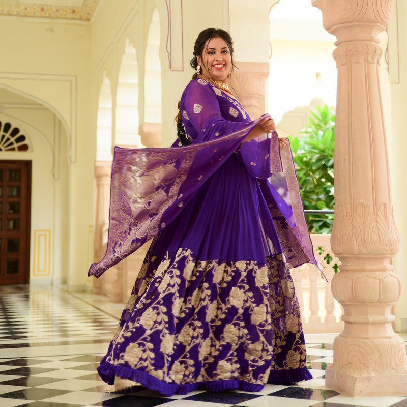 Grape Purple Banarasi Anarkali Dress