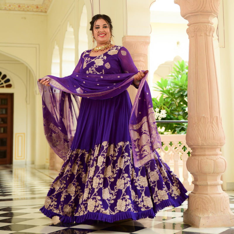 Grape Purple Banarasi Anarkali Dress