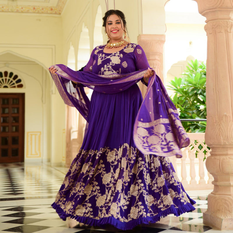 Grape Purple Banarasi Anarkali Dress