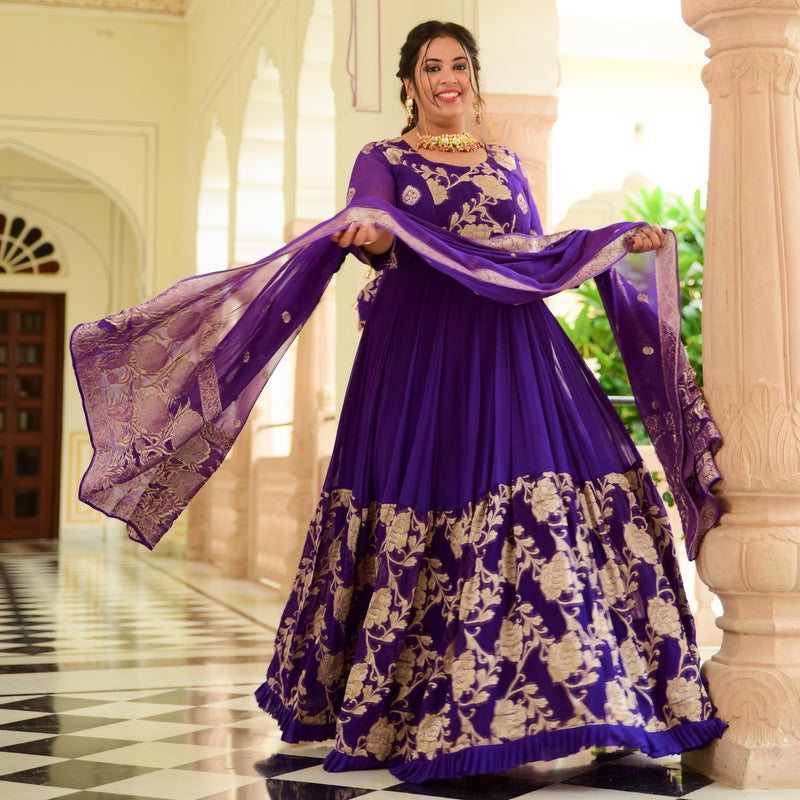 Grape Purple Banarasi Anarkali Dress