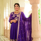 Grape Purple Banarasi Anarkali Dress
