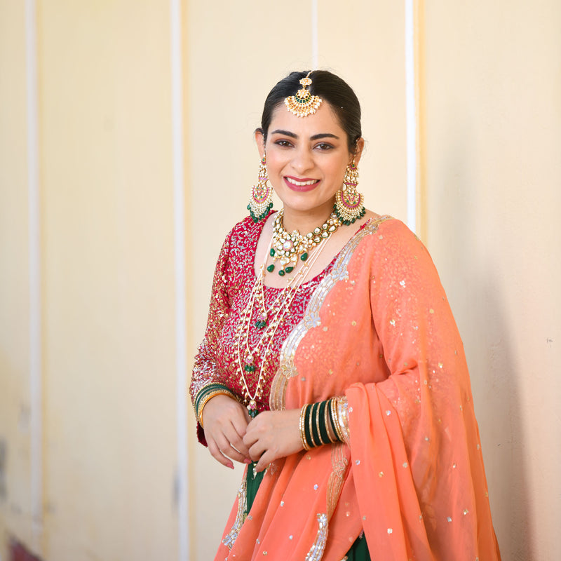 Dark Green & Raspberry Royal Sequin embroidered Lehenga set