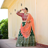 Dark Green & Raspberry Royal Sequin embroidered Lehenga set
