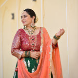 Dark Green & Raspberry Royal Sequin embroidered Lehenga set