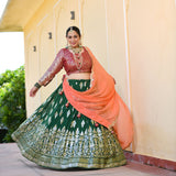 Dark Green & Raspberry Royal Sequin embroidered Lehenga set