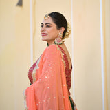 Dark Green & Raspberry Royal Sequin embroidered Lehenga set