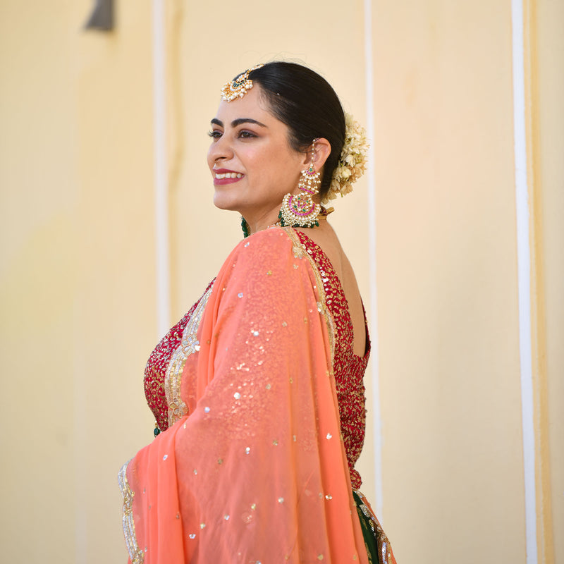 Dark Green & Raspberry Royal Sequin embroidered Lehenga set