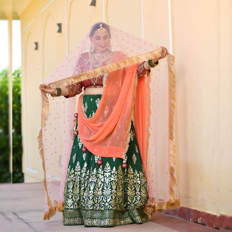 Dark Green & Raspberry Royal Sequin embroidered Lehenga set