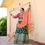 Dark Green & Raspberry Royal Sequin embroidered Lehenga set