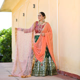 Dark Green & Raspberry Royal Sequin embroidered Lehenga set