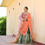 Dark Green & Raspberry Royal Sequin embroidered Lehenga set