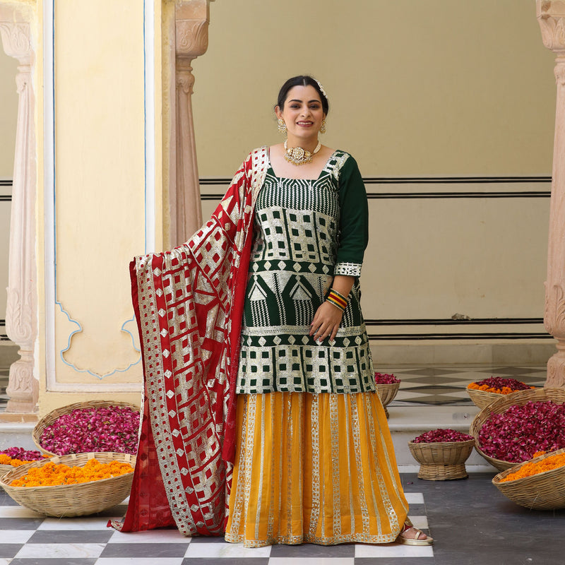 Sage Sparkle Tikadi Work Pure Georgette Sharara Set