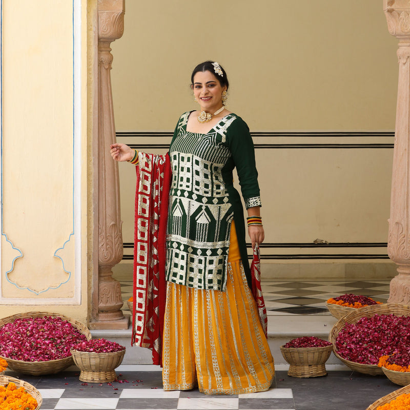 Sage Sparkle Tikadi Work Pure Georgette Sharara Set