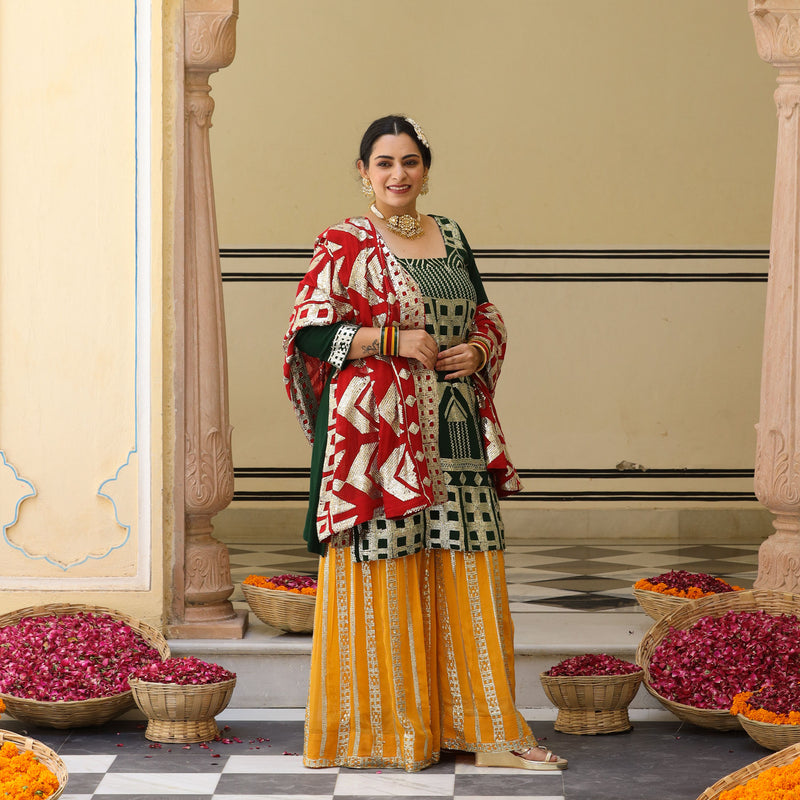 Sage Sparkle Tikadi Work Pure Georgette Sharara Set