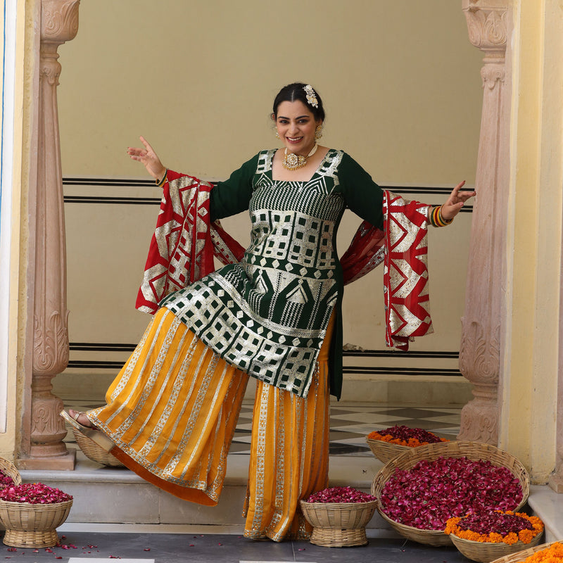 Sage Sparkle Tikadi Work Pure Georgette Sharara Set