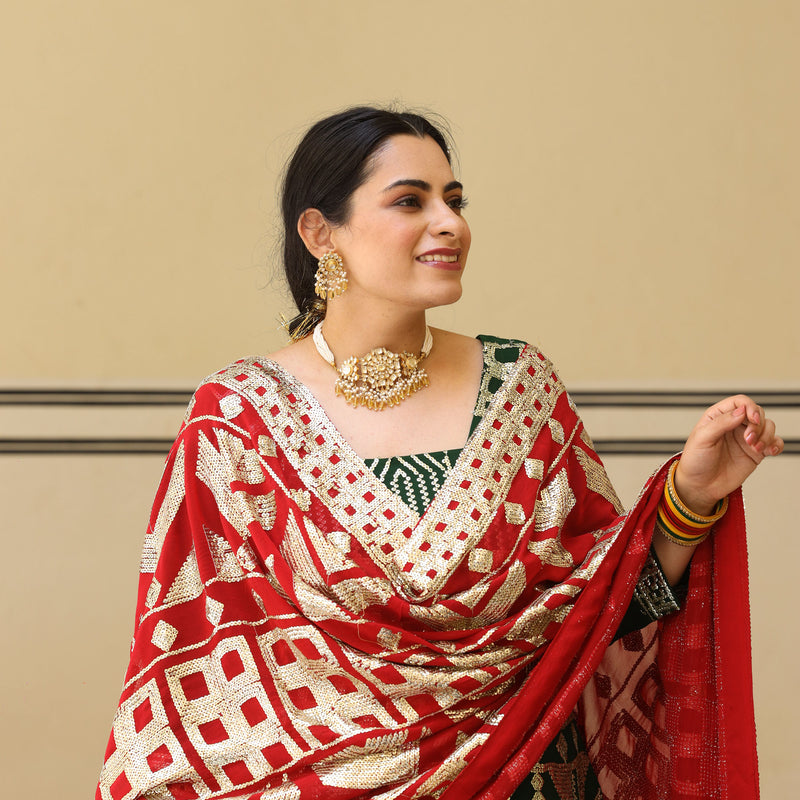 Sage Sparkle Tikadi Work Pure Georgette Sharara Set