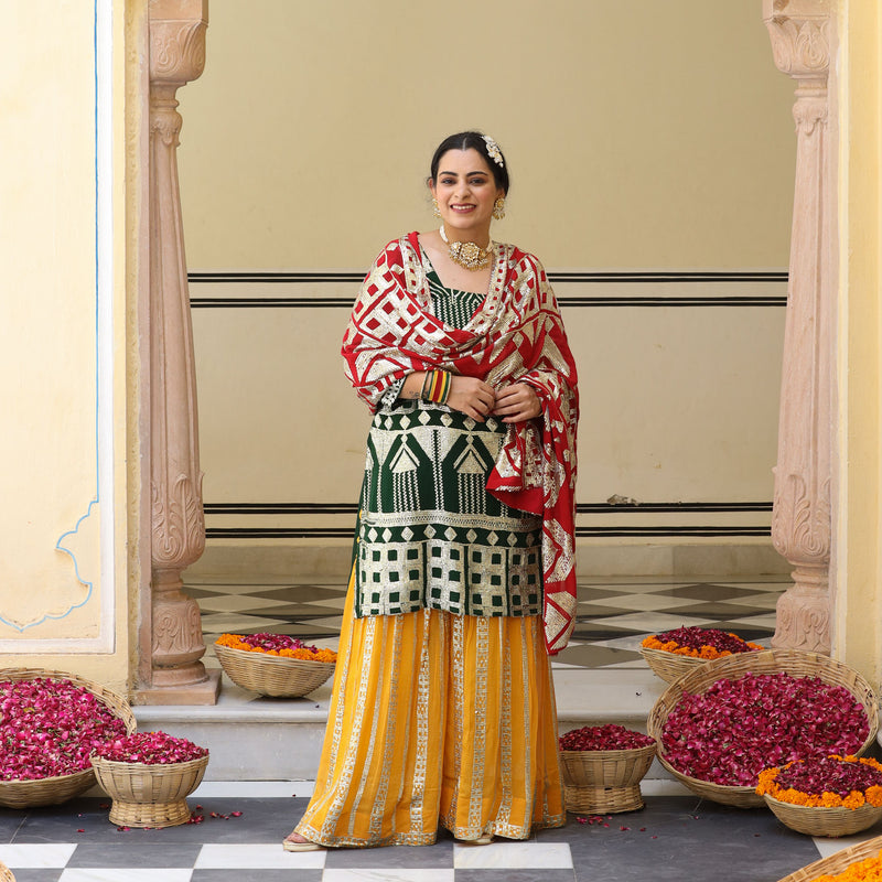 Sage Sparkle Tikadi Work Pure Georgette Sharara Set