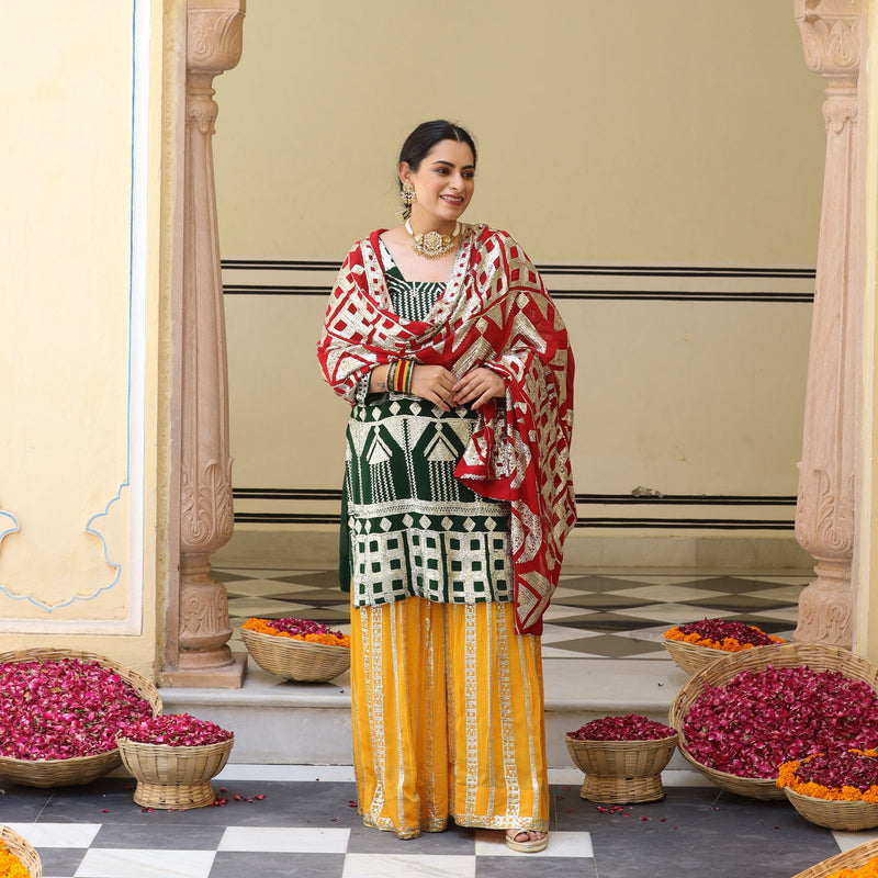 Sage Sparkle Tikadi Work Pure Georgette Sharara Set