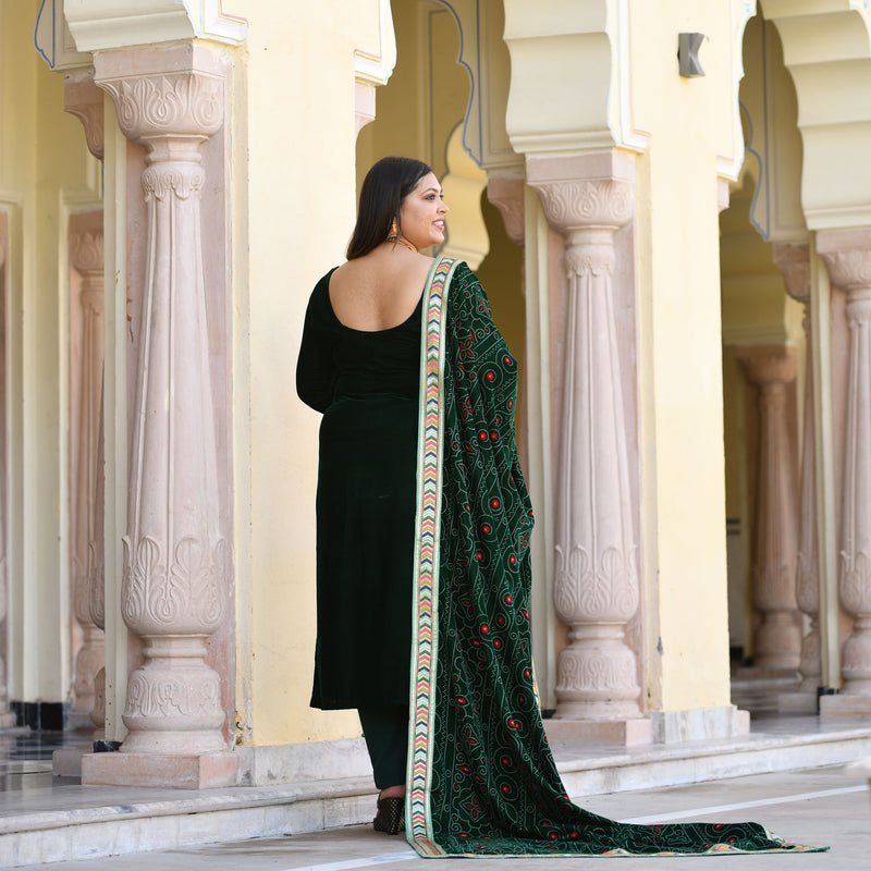 Palm Green Bandhani Velvet Kurta