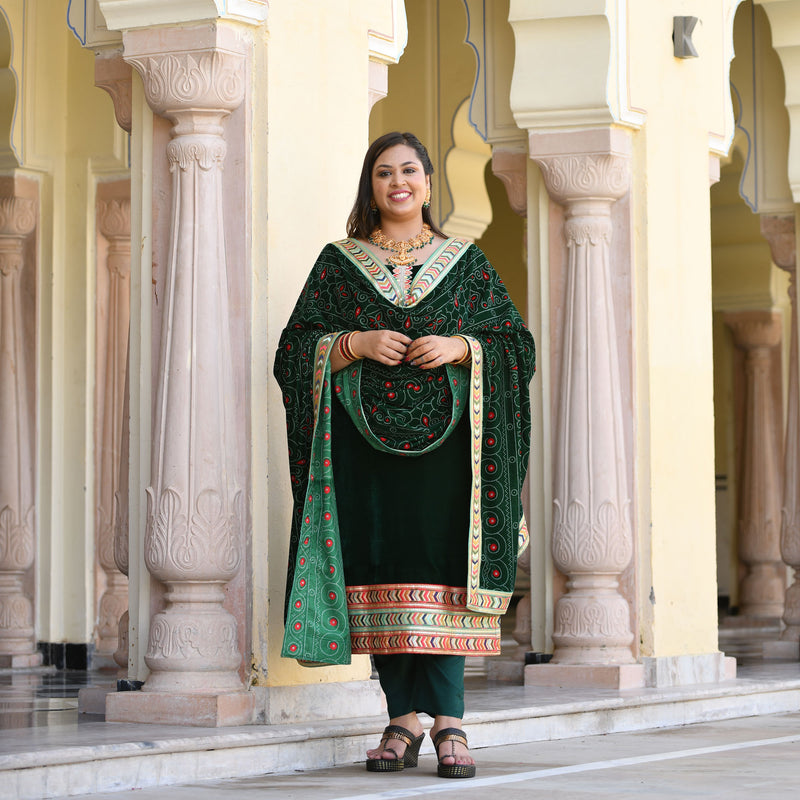 Palm Green Bandhani Velvet Kurta