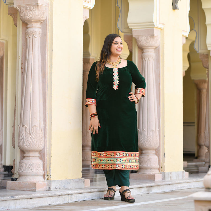 Palm Green Bandhani Velvet Kurta