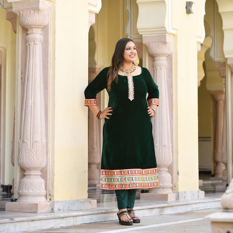 Palm Green Bandhani Velvet Kurta