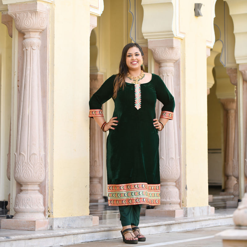Palm Green Bandhani Velvet Kurta