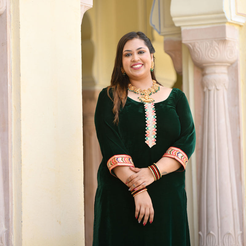 Palm Green Bandhani Velvet Kurta