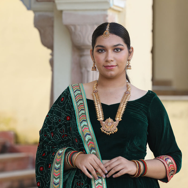 Palm Green Bandhani Velvet Lehenga set