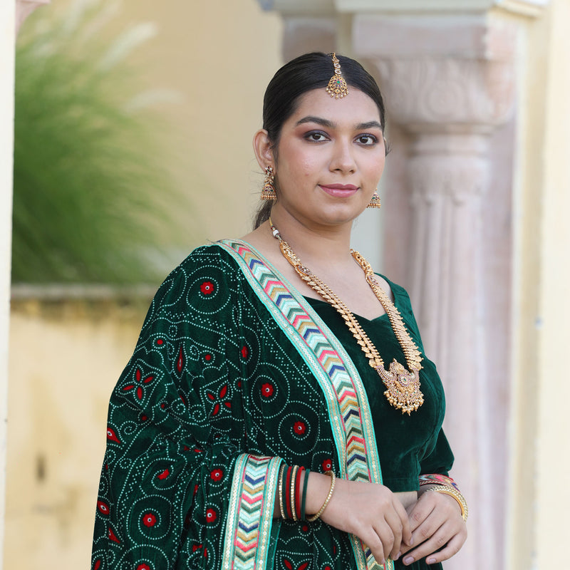 Palm Green Bandhani Velvet Lehenga set