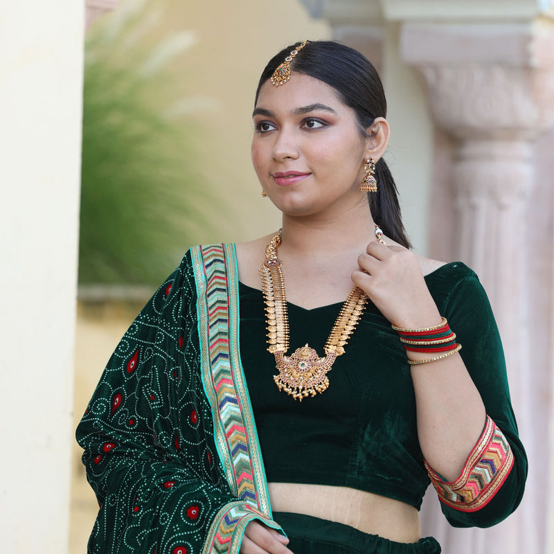 Palm Green Bandhani Velvet Lehenga set