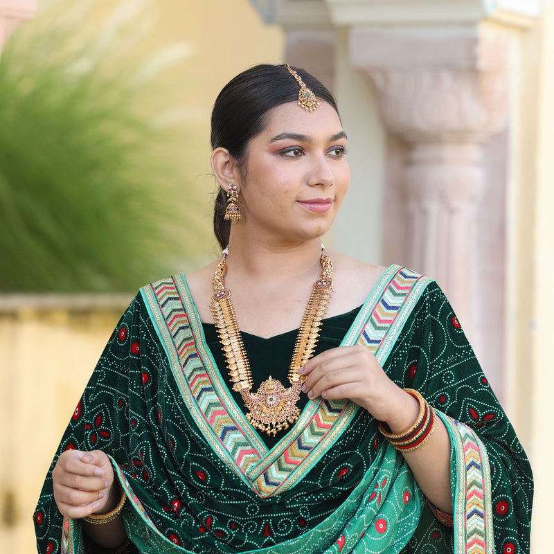 Palm Green Bandhani Velvet Lehenga set