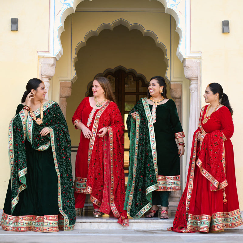 Palm Green Bandhani Velvet Lehenga set