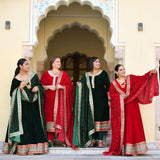 Cornell Red Bandhani Velvet Kurta