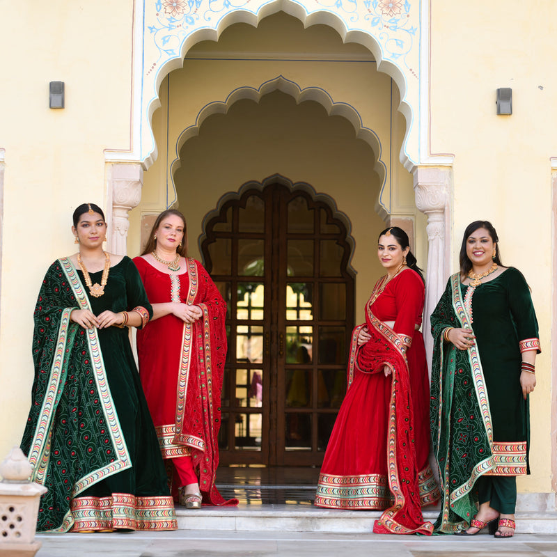 Palm Green Bandhani Velvet Lehenga set
