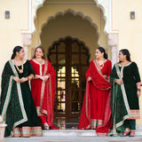Cornell Red Bandhani Velvet Suit Set