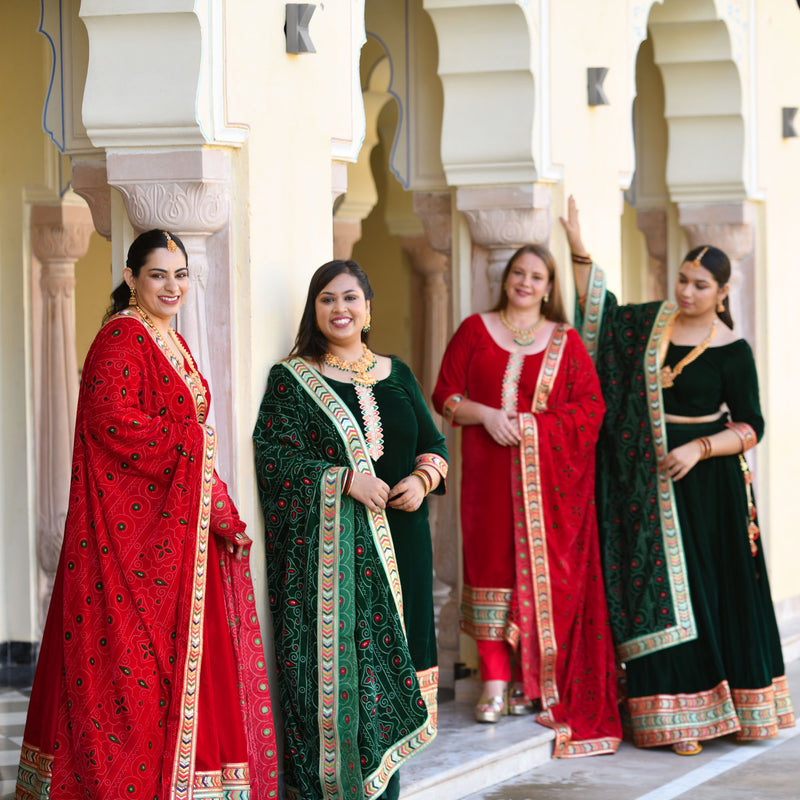 Palm Green Bandhani Velvet Lehenga set