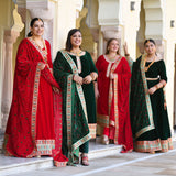 Cornell Red Bandhani Velvet Suit Set