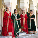 Palm Green Bandhani Velvet Lehenga set
