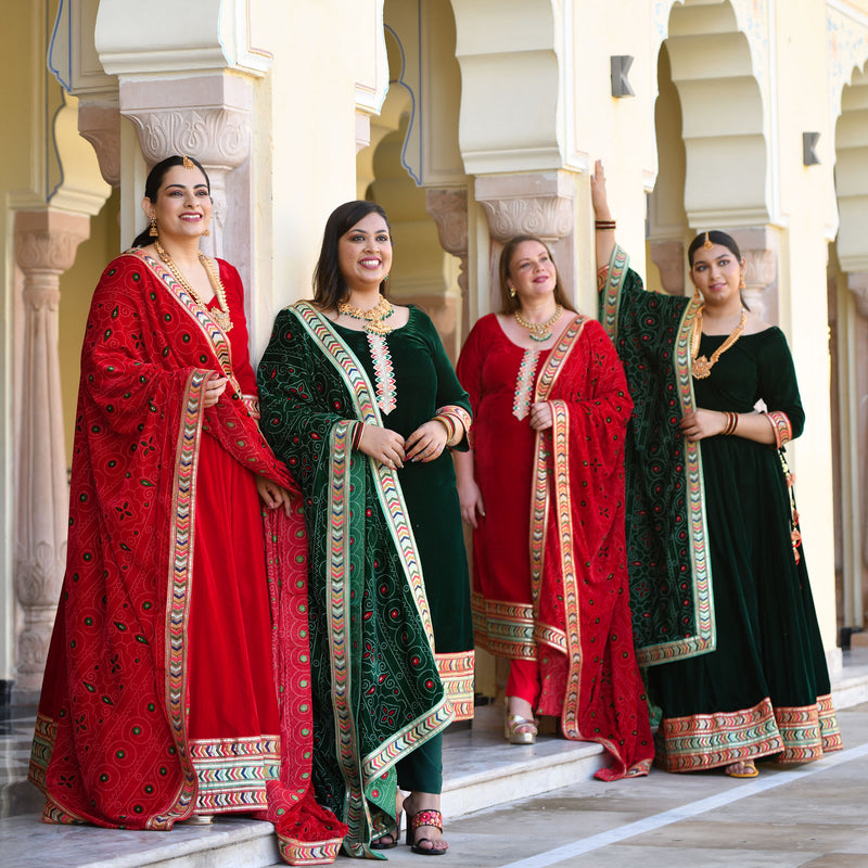 Palm Green Bandhani Velvet Lehenga set