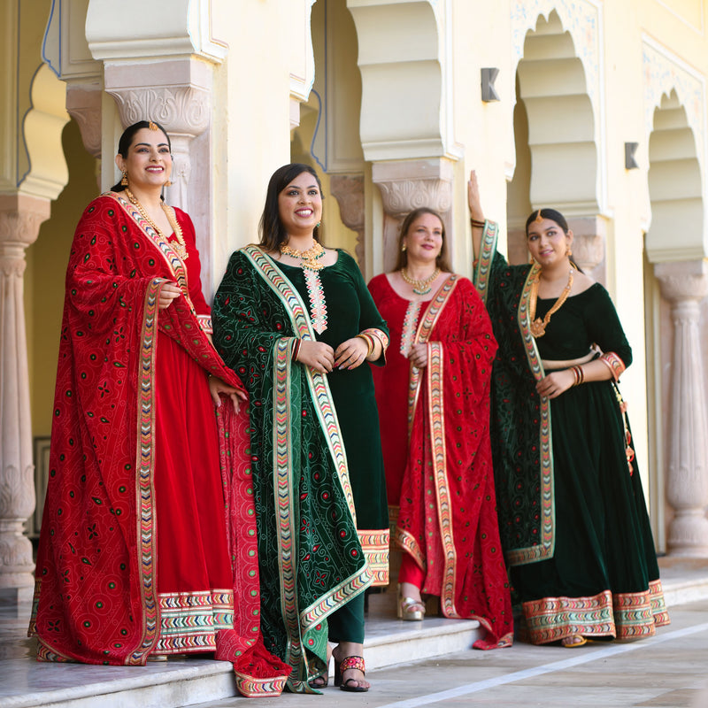 Palm Green Bandhani Velvet Lehenga set