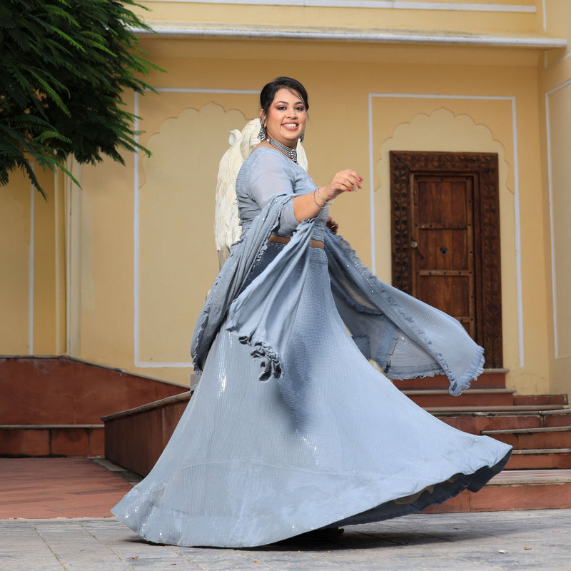 Mystical Grey Sequin Embroidered Lehenga Set