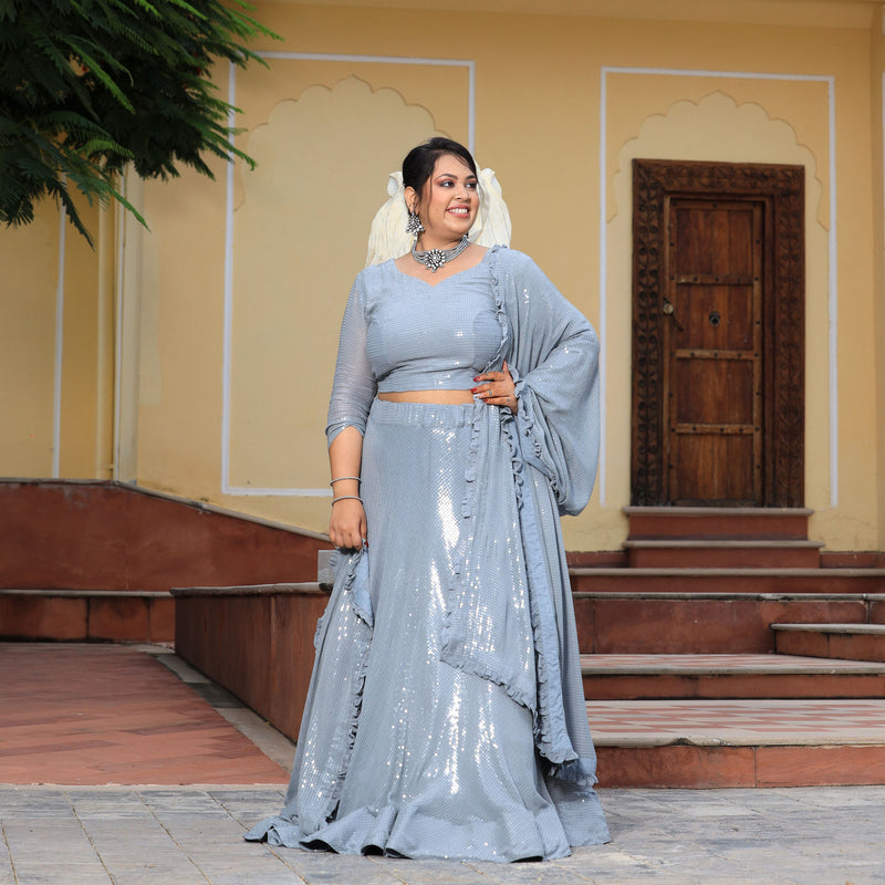 Mystical Grey Sequin Embroidered Lehenga Set