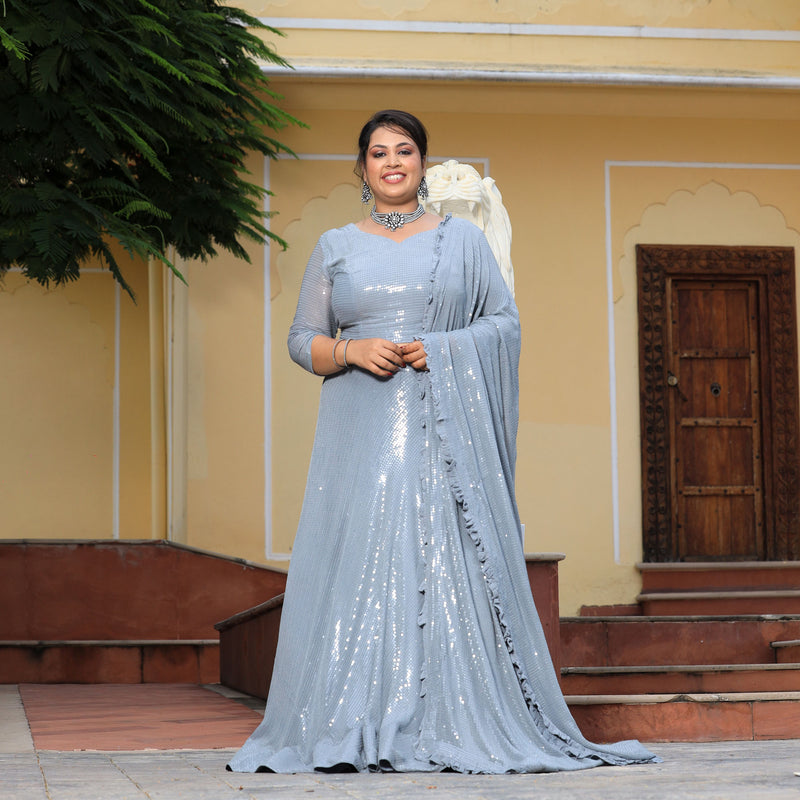 Mystical Grey Sequin Embroidered Lehenga Set