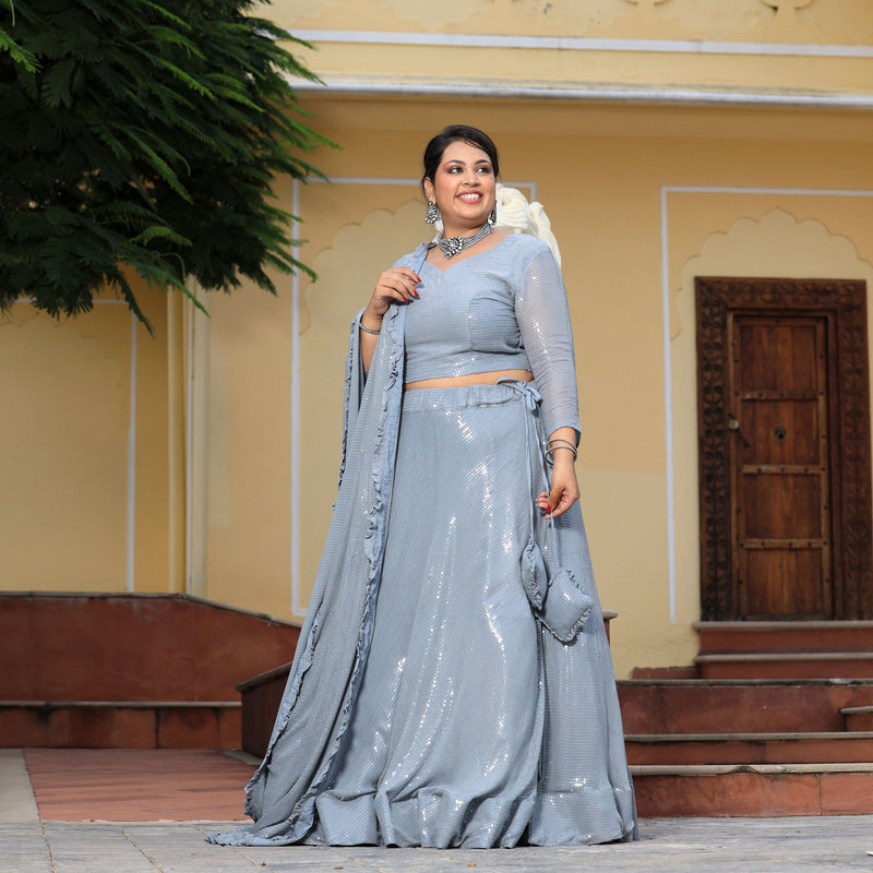 Mystical Grey Sequin Embroidered Lehenga Set