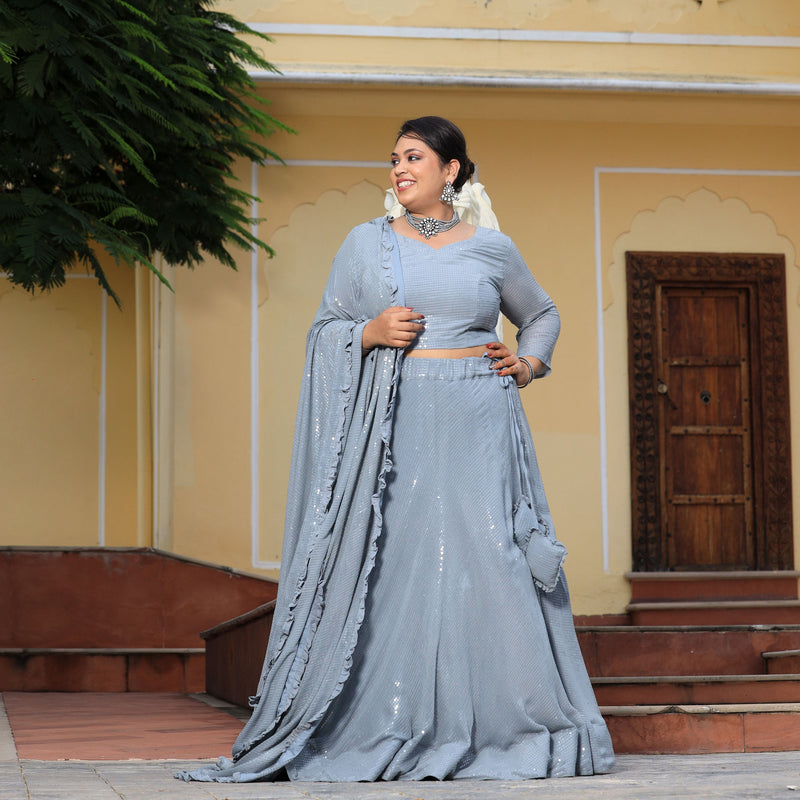Mystical Grey Sequin Embroidered Lehenga Set