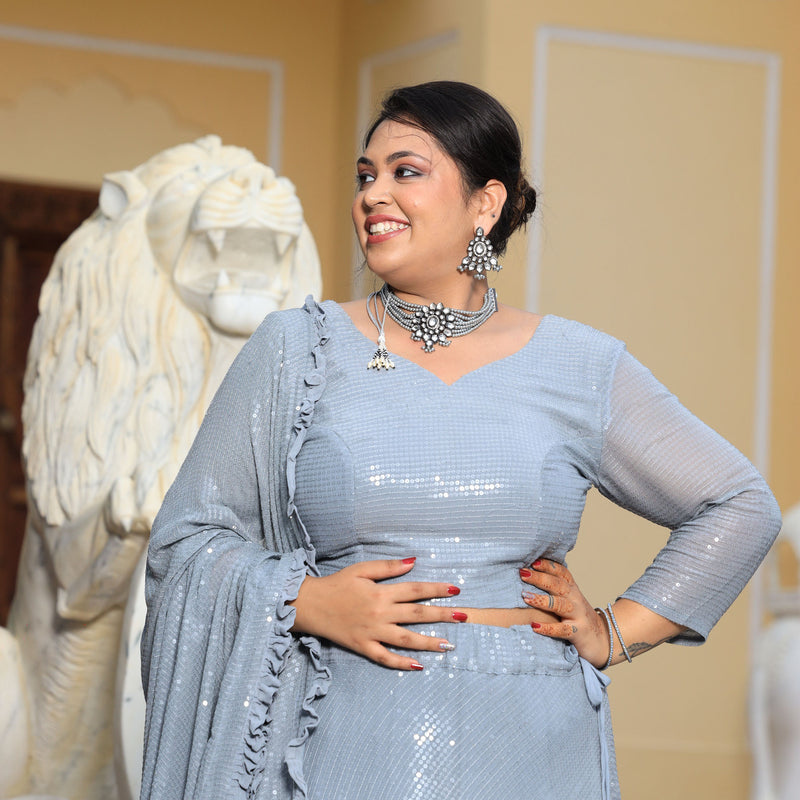 Mystical Grey Sequin Embroidered Lehenga Set