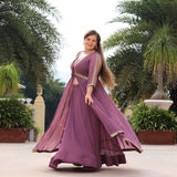 Heather Purple Sequin Embroidered Cape Set